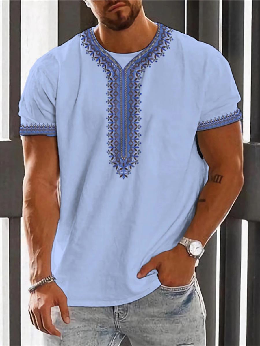 Kukebang Vintage Etnische T-shirt 3D Print Kleding O-hals Mannen Tops Oversized Korte Mouw Tee Zomer Losse Mannelijke Streetwear Herenkleding 2XL