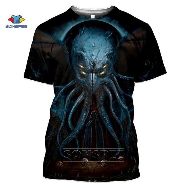 Baibao QIQI 3D Print T-shirt Cthulhu en Lovecraft Miskatonic T-shirt voor heren Call of Cthulhu Grappige Crewneck Zomertop Dames XL