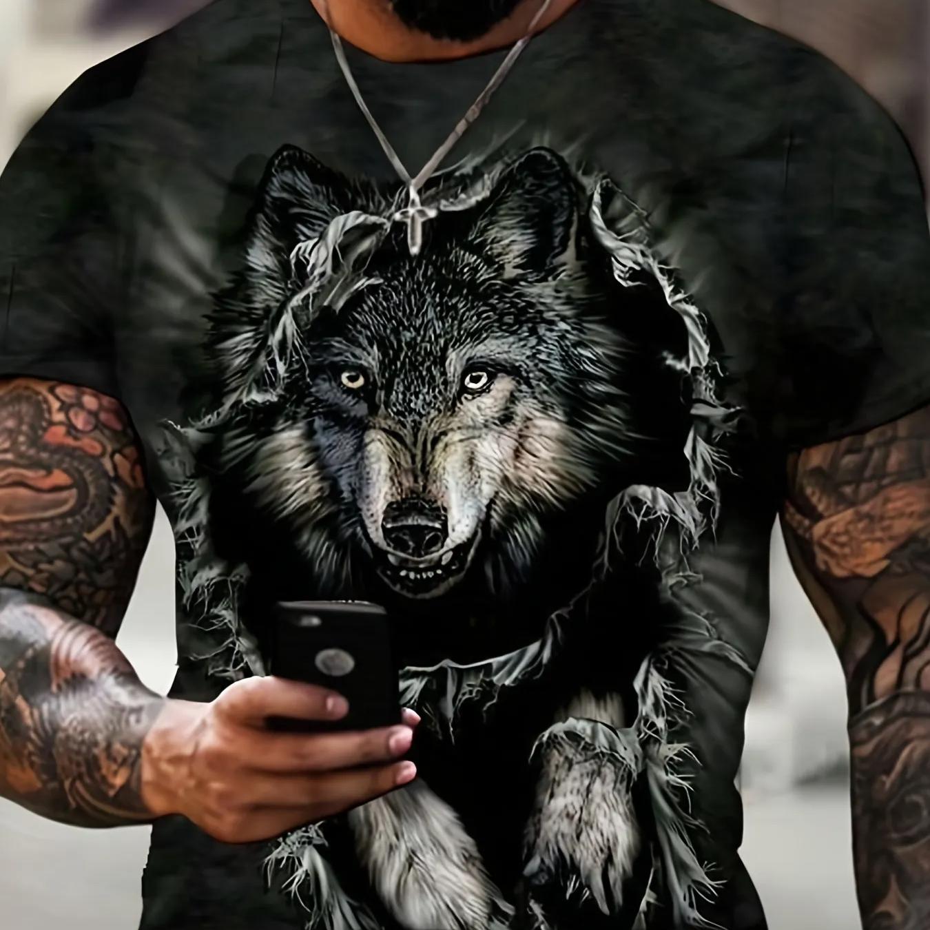 ETST 03 Zomer heren T-shirt Animal Wolf 3d bedrukte ronde hals mode streetwear casual korte mouw top tees oversized herenkleding XXXL