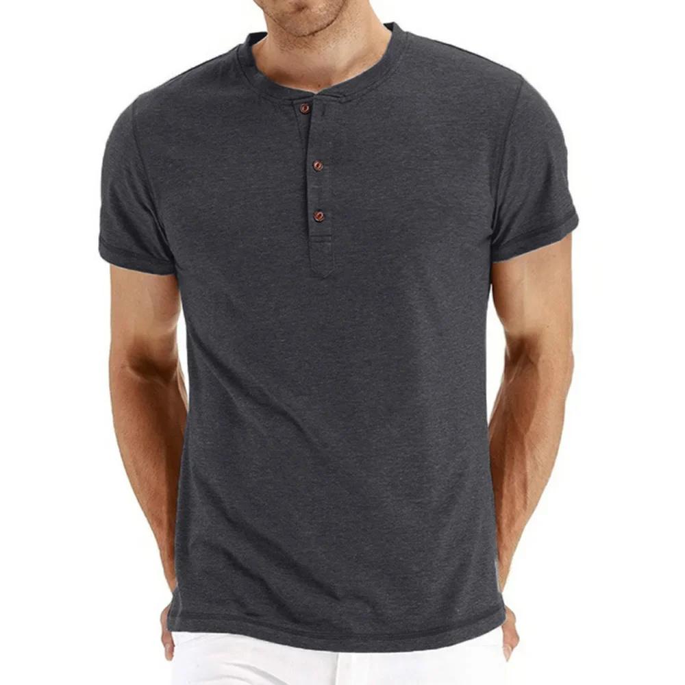 King Billion Nieuwe heren T-shirt Henry Neck Fashion Design Slim Fit Effen T-shirts Mannelijke Tops Tees T-shirt met korte mouwen voor heren XL donkergrijze kleur