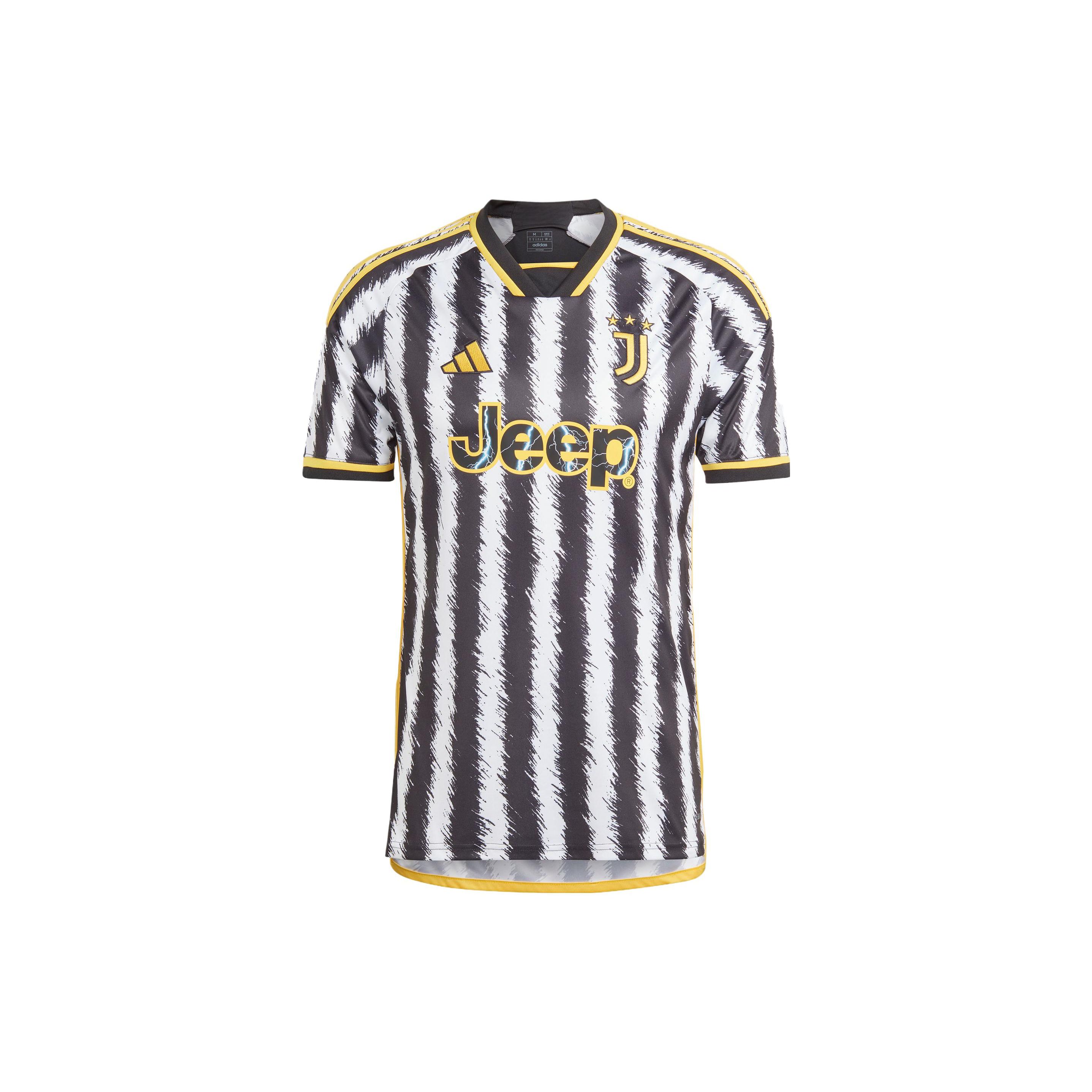 Adidas Juventus 23/24 Thuisshirt, Letterprint Gestreept Colorblock, Sportief Korte Mouw, Fan Editie Heren Tops Zwart HR8256 S