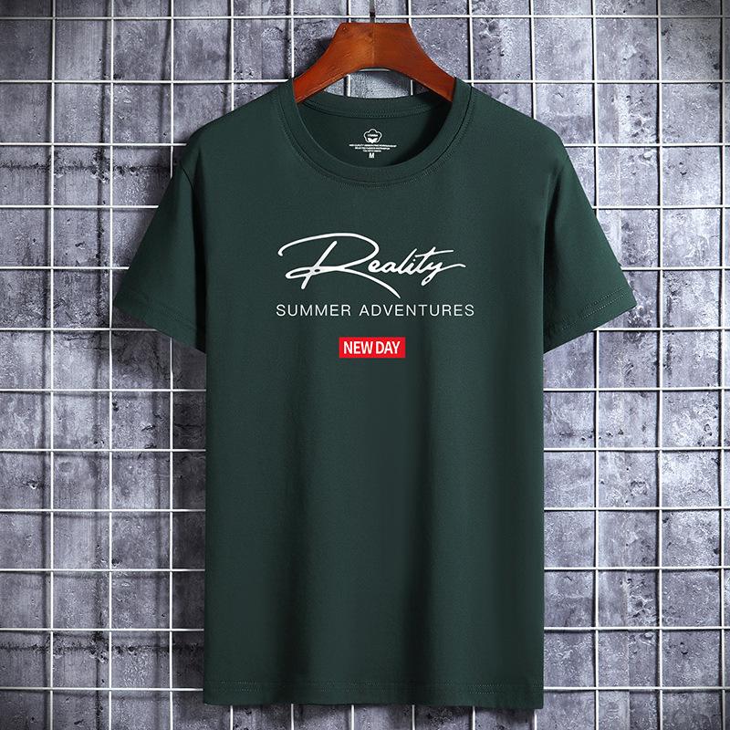 QICED Katoenen T-shirt met korte mouwen Herenmode Losse shirt met halve mouwen Bedrukt meelevend shirt XXL