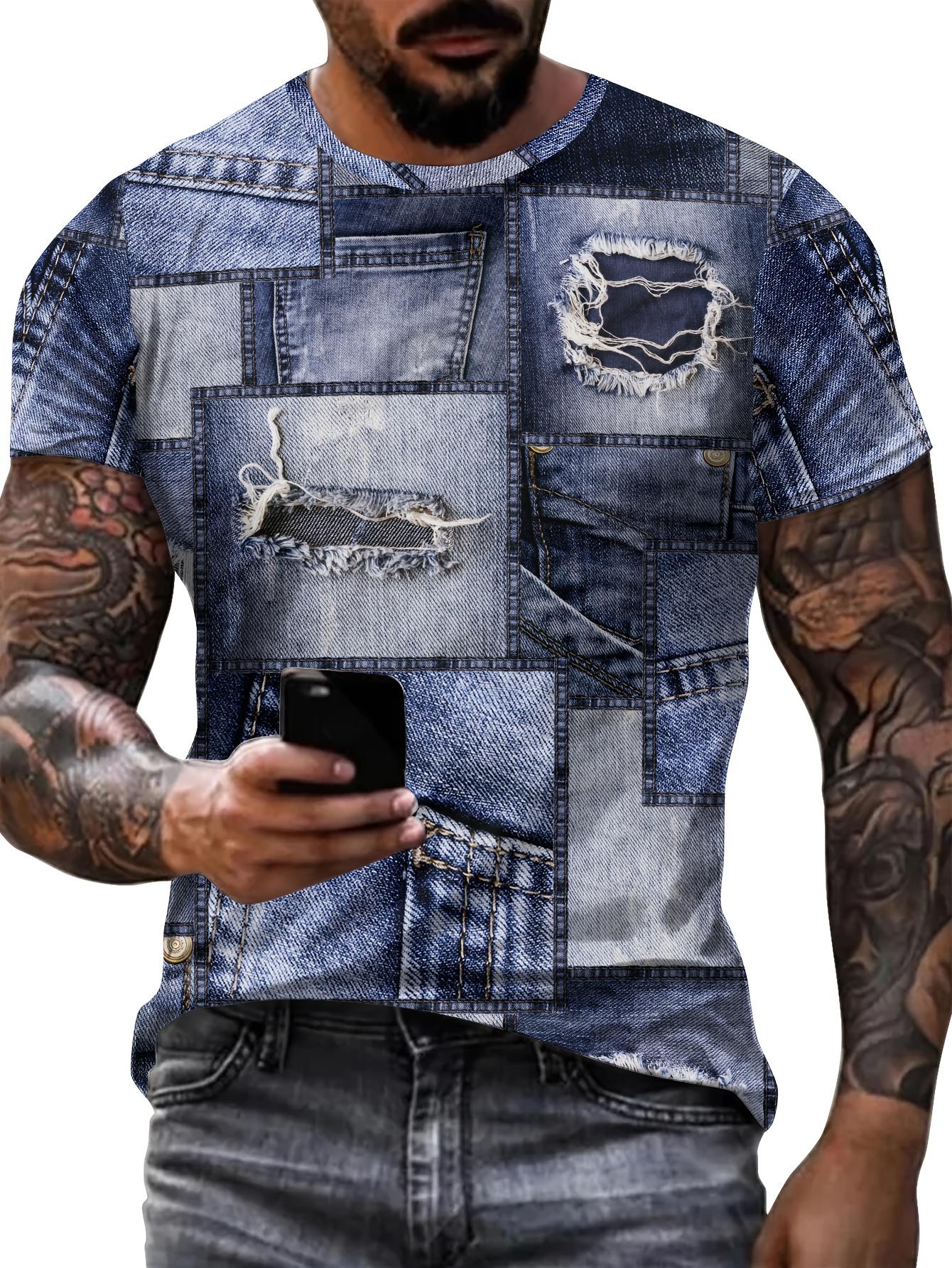 Chengyu Heren T-shirt 3D Digitaal Patchwork Grafische Print Korte Mouw T-shirts Comfortabel Casual Elastische Ronde Hals Heren Buitenactiviteiten Top 3XL