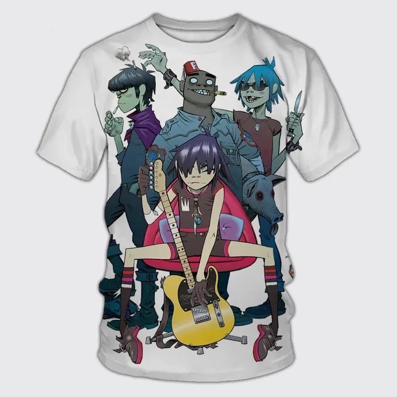 ETST 007 Rock Band Gorillaz 3D Print Man/Vrouwen Casual Mode Ronde Hals T-shirts Kinderen Korte Mouw Tops Zomer Oversized Unisex Kleding M
