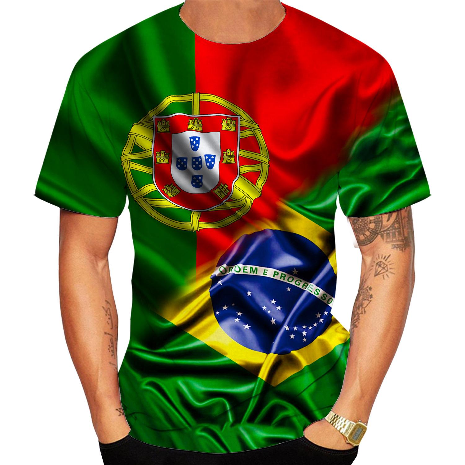 Xuhaijian02 2024 Nieuwe Mode Portugal en Brazilië Vlag 3d T-shirt Mannen/Vrouwen Casual Ronde Hals Korte Mouw Sport T-shirt XXL