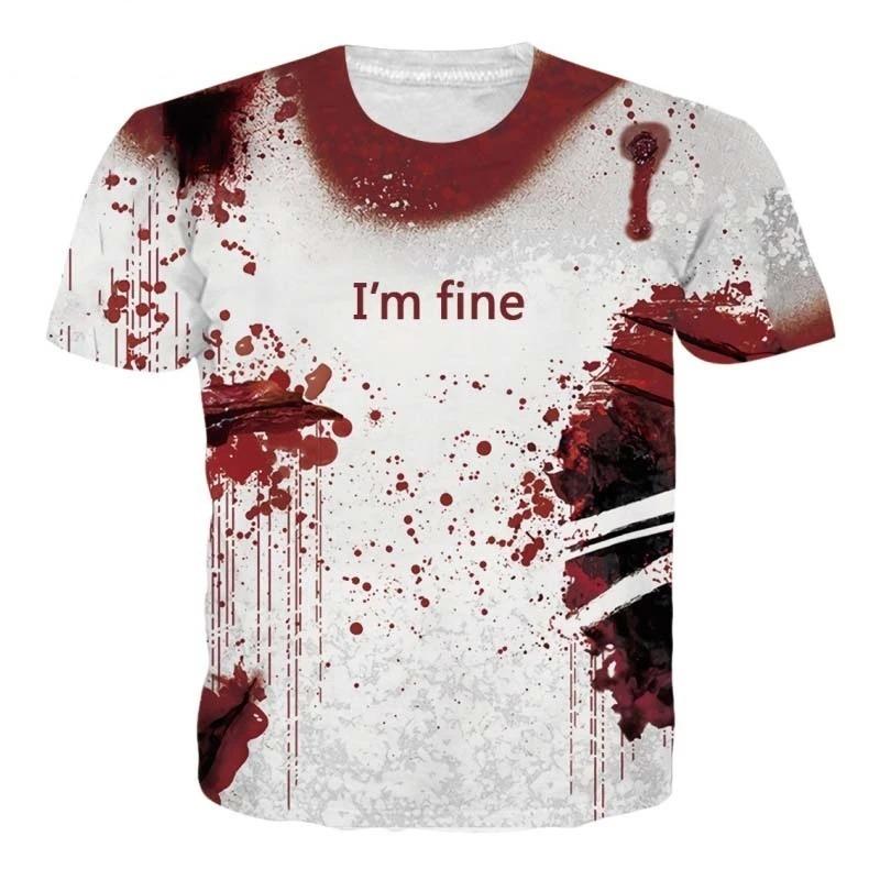 WowClassic Summer Bloody Printed T-shirt for Men's Casual Versatile Round Neck Short Sleeve T-shirt for Men's Top L