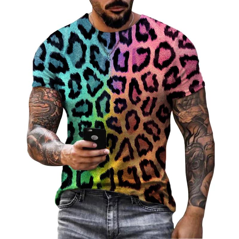 Laoxu Zomer Creatieve Mode 3D HD Print T-shirt Heren Persoonlijkheid Luipaard Trend Retro Harajuku Straat Hip-hop Casual Top Shirt L zwart