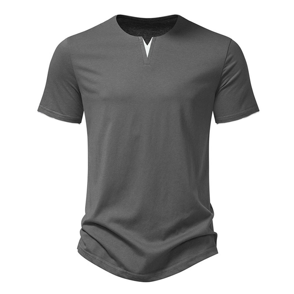 King Billion Heren Henley-overhemden met korte mouwen, casual katoenen slim fit basic zomer T-shirt met V-hals voor heren L donkergrijze kleur