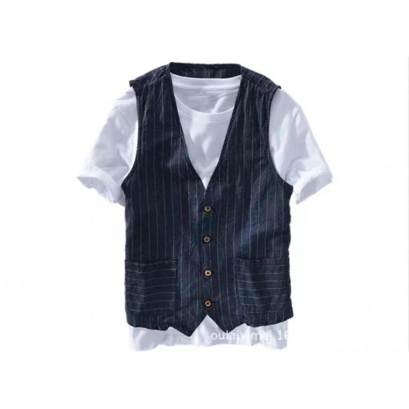 Top Men Wardrobe 2024 Brits Heren Gestreept Lange Mouw Overall Vest Shirt Jas XL