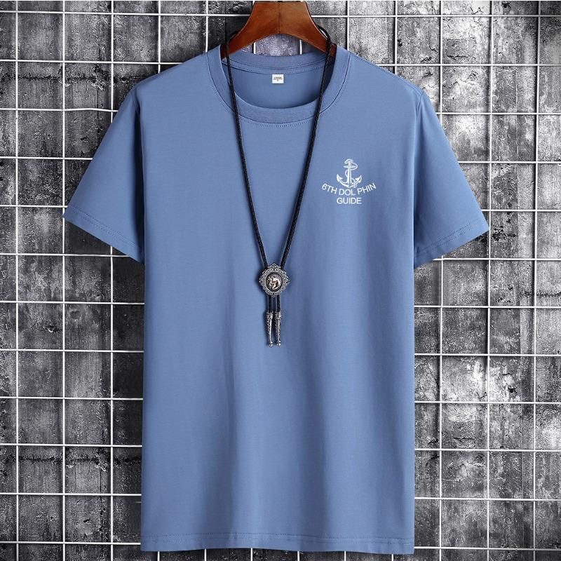 QICED Zomer T-shirt met korte mouwen Heren O-hals Trend Ondershirt XXXXXXL staalblauwe kleur