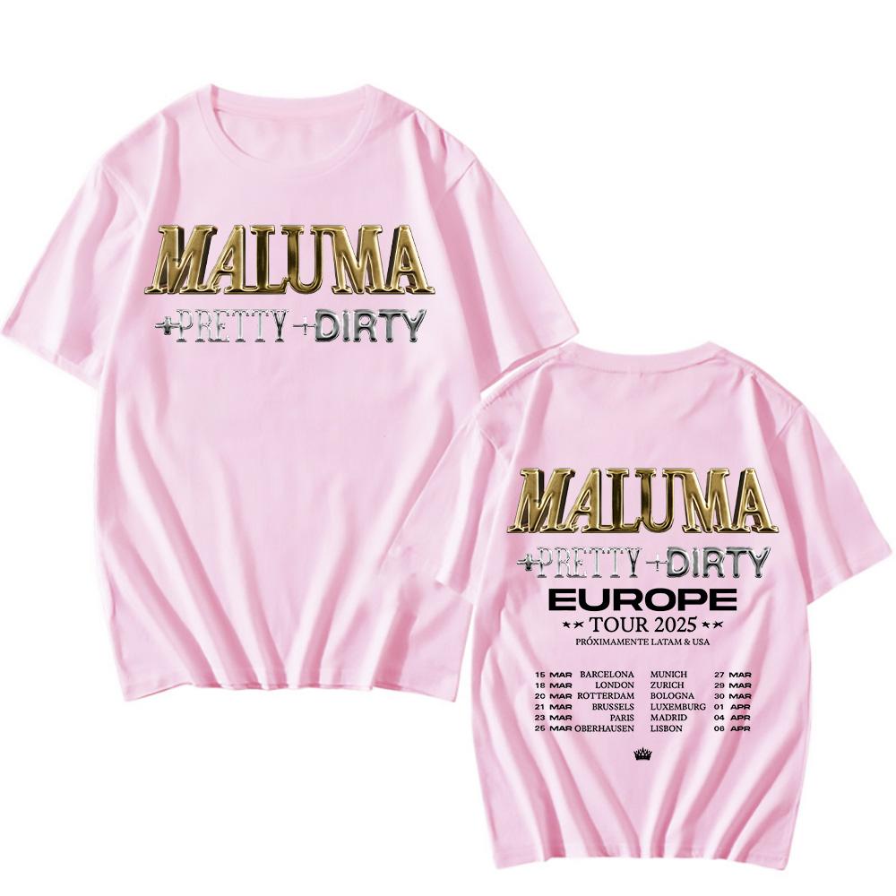 Trendy discount Rapper Maluma T-shirts Maluma +pretty+dirty Europet Tour 2025 T-shirt Heren Dames Katoenen T-shirts Y2k Unisex Retro Harajuku Top Kleding S roze