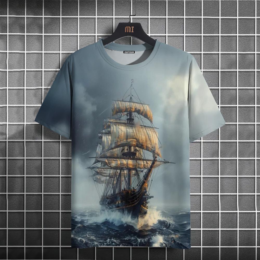 ETST WENDY 005 Summer Conquer Ocean Heren Korte Mouw T-shirts Grote Maat Zeil Grafische T-shirts Voor Heren Mode Casual Jongens Heren Kleding Top L