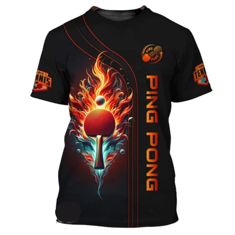 Chaokebang Tafeltennis-treinuniform T-shirt voor heren en dames, grappige 3D-print, korte mouwen, pingpong-hobby, sport, ronde hals, mode-T-shirt S