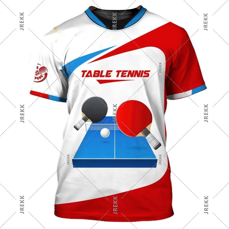 Chaokebang Tafeltennis-treinuniform T-shirt voor heren en dames, grappige 3D-print, korte mouwen, pingpong-hobby, sport, ronde hals, mode-T-shirt S