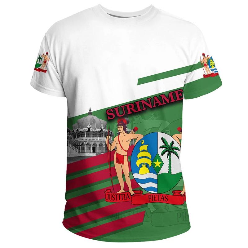 Zengyanqin02 T-shirt met Surinaamse vlag en grafische print voor heren. Surinaams nationaal embleem. 3D-geprinte T-shirts. Zomer Boliviaanse jongens sporttops. Straatshirts. XXL