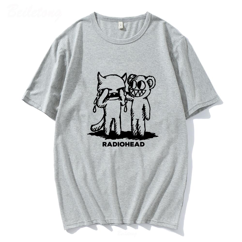 Trendy discount Radiohead T-shirt Men100% Katoen Indie Rock Band Jongen Hip Hop Oversized Tops Zomer Vrouwen Tee Vintage Kinderen Hoge Kwaliteit print L