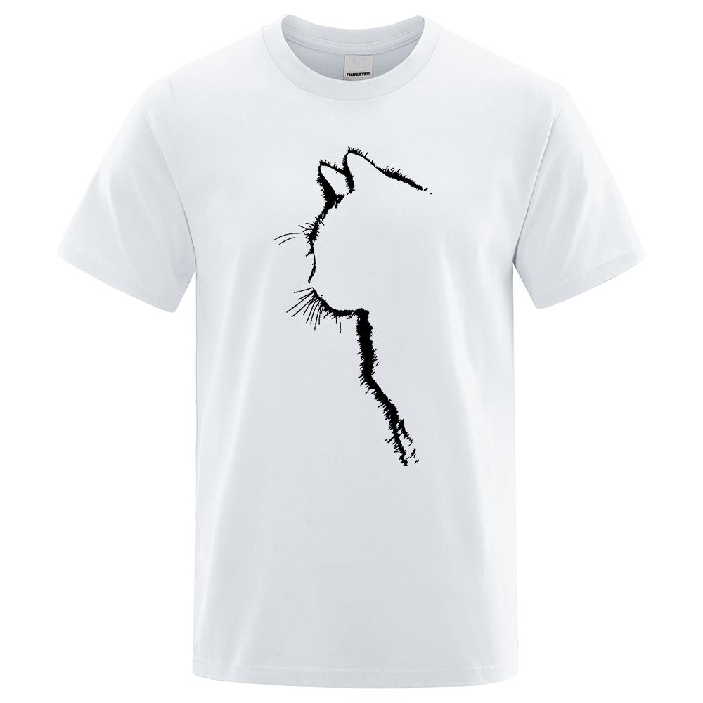 Kukebang Katoenen T-shirts voor heren Bedrukte coole kattendieren T-shirts Zomer T-shirt met korte mouwen Heren Hiphop Streetwear Tops T-shirts Grappig S