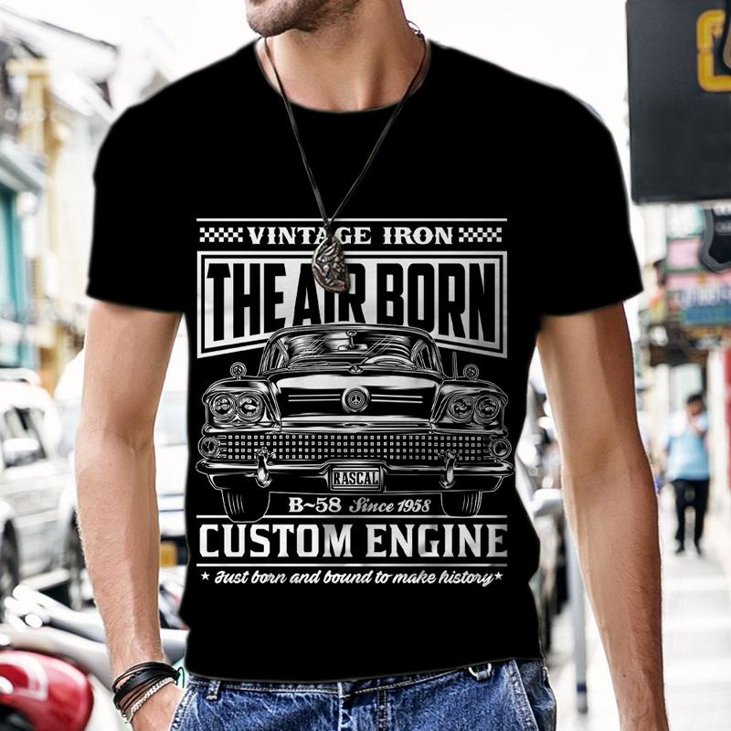Kukebang Tops Heren T-shirts Vintage Auto Ontwerp Harajuku Sportkleding 2022 Nieuwe Korte Mouw Luxe Mode Hot O Hals Trainingspak Straat Tees M