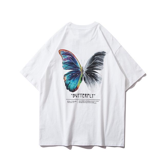 Fashionable life Hip Hop Oversize T-shirt Heren Streetwear Harajuku Kleur Vlinder T-shirt Korte Mouw Katoenen Losse HipHop T-shirt Plus Size M