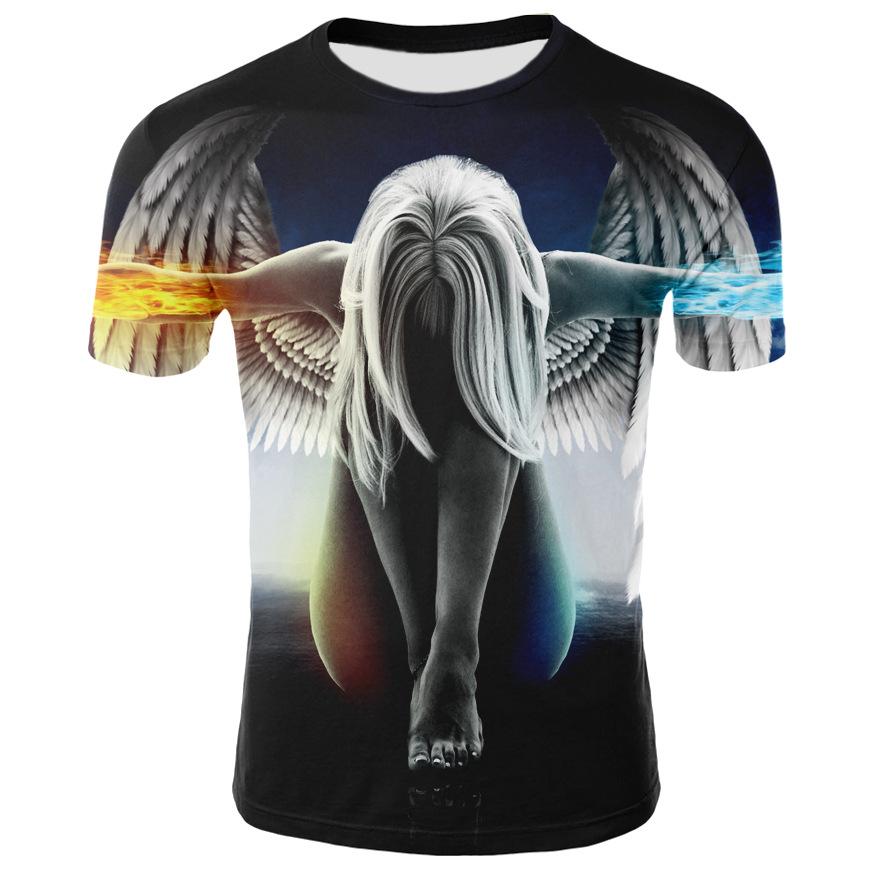 TIP723 Mannen T-shirt Geest Anime 3D Fluorescerende Angel Print T-shirt Unisex-Volwassen Hipster 3D T-shirts Straat Hip hop Oversized T-shirt L