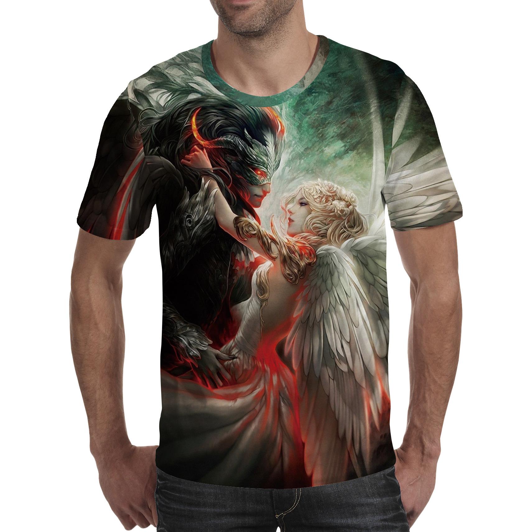 TIP723 Mannen T-shirt Geest Anime 3D Fluorescerende Angel Print T-shirt Unisex-Volwassen Hipster 3D T-shirts Straat Hip hop Oversized T-shirt S