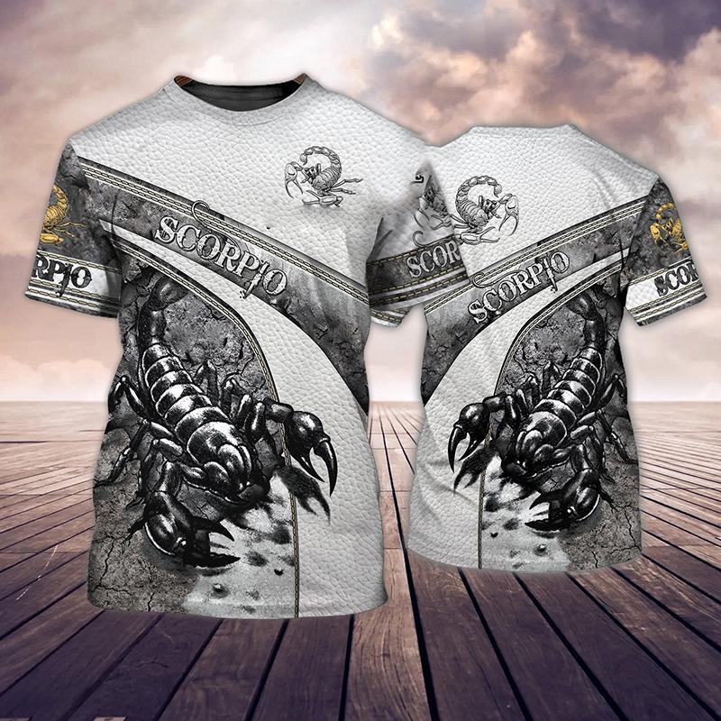 Kukebang Dier Mannen T-shirt Zomer Korte Mouw Schorpioen 3D Print Grappige T-shirts Fashion Casual Mannelijke Sportshirt Oversized Heren Kleding XL