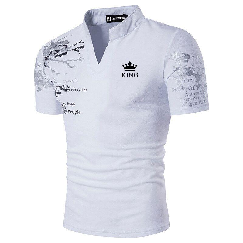 Haodingfushi Heren zomer T-shirt met korte mouwen en staande hals, heren zomer slank T-shirt L