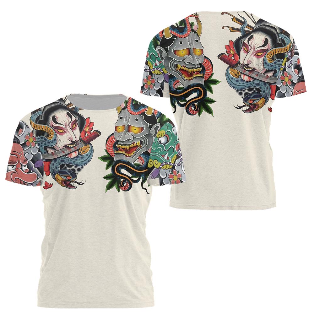 Transmission of love Japanse Harajuku Afdrukken T-shirt Voor Mannen Samurai Masker Grafische T-shirts Zomer Vrije Tijd O-hals Trui Oversized Tops XL