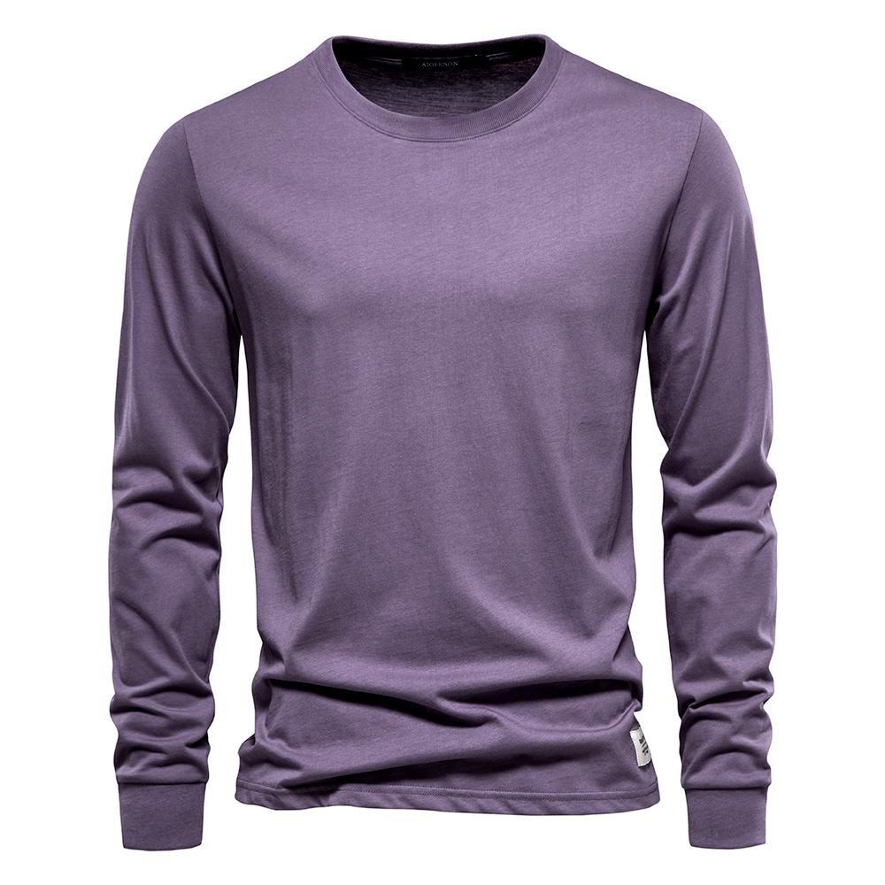 AIOPESON Men Fashion AIOPESON Effen Kleur Katoenen T-shirt Mannen Casual O-hals Lange Mouwen Heren T-shirts Nieuwe Herfst Hoge Kwaliteit Kleurrijke T-shirt voor Mannen S 50-60 kg