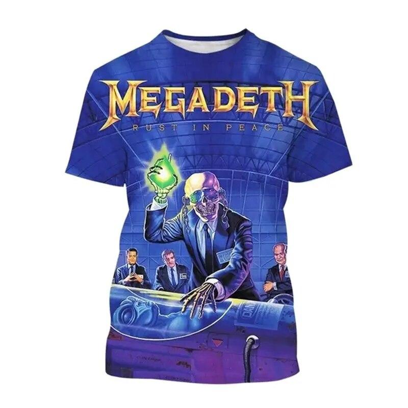 ETST 03 3D Mode Megadeth Afdrukken T-shirt Zomer Mannen Dames Populaire T-shirts Hip Hop Stijl Korte Mouwen Trui Jongens Vintage tops XL
