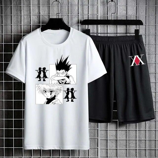 Xuhaijian02 Anime Hunter X Hunter T-shirt Set Casual Shorts Heren Sets Trainingspak Mannen Oversized T-shirt Korte Mouw Joggingbroek Mannelijke Kleding M