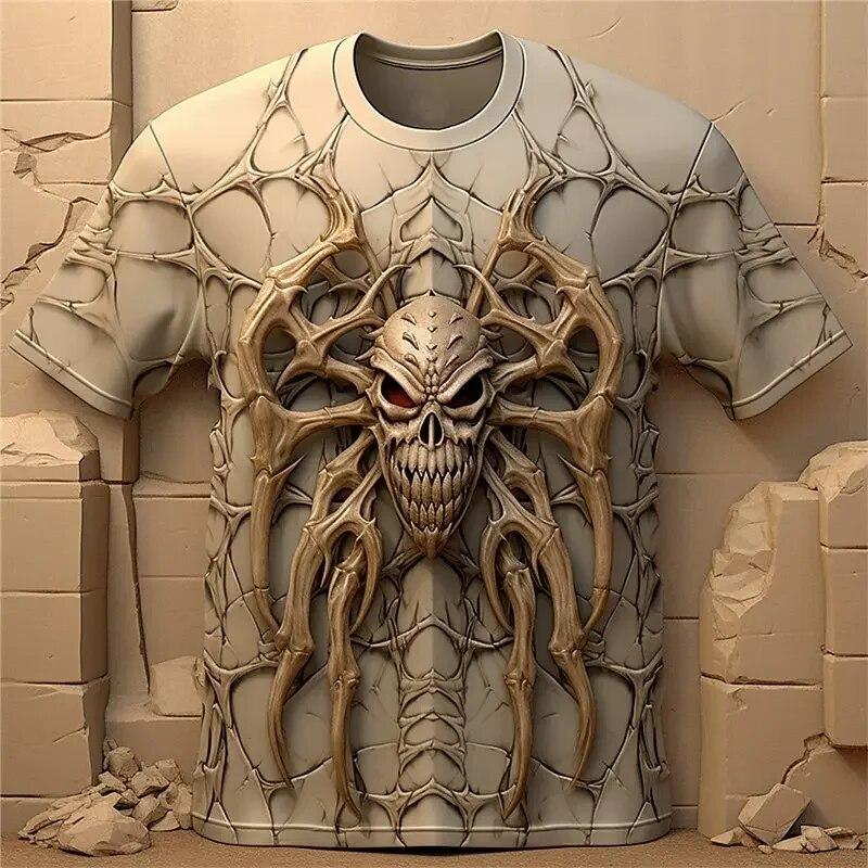 ETST 03 Mode 3D Spider bedrukt T-shirt voor mannen Grappig schedelpatroon Oversized T-shirts Zomer Casual O-hals Korte mouw Trui Tops 2XL