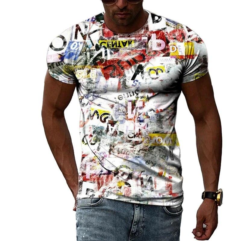 Transmission of love Zomertrend Mode Grappig Graffitipatroon Heren T-shirts Casual print Hiphop Tees Persoonlijkheid Ronde hals Korte mouw Tops L