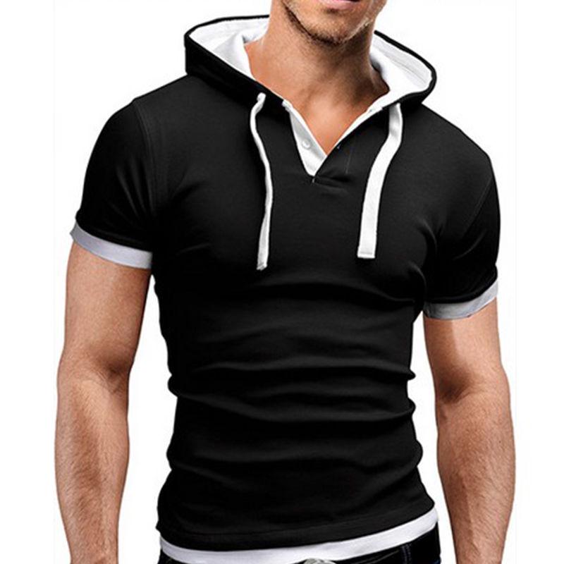 Stefanfgrsd Zomer Herenmode Slim Fit Korte Mouw Tops Effen Kleur Capuchon Spier Casual Basic T-shirt 3XL