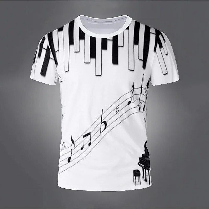 Xuhaijian02 Zomer Muzieknoot T-shirts Piano 3D Print Streetwear Mannen Vrouwen Mode Oversized Korte Mouw T-shirt Kinderen Tees Tops Kleding L
