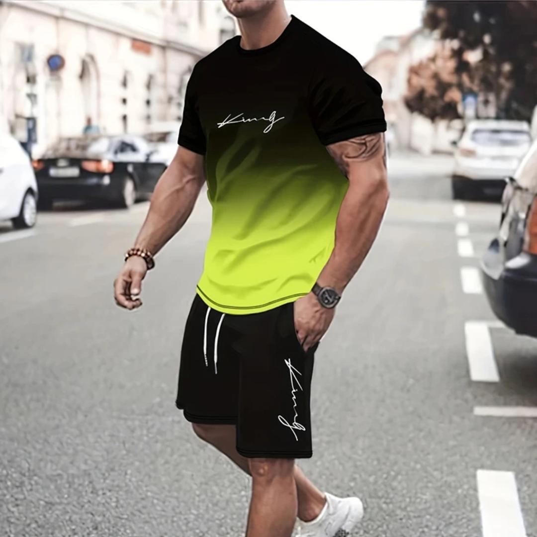Wengy 2 Zomer Heren Casual Pak Straatmode Los en Comfortabel T-shirt Buitensporten Hardloopshorts Nieuwe Tekst Bedrukking L