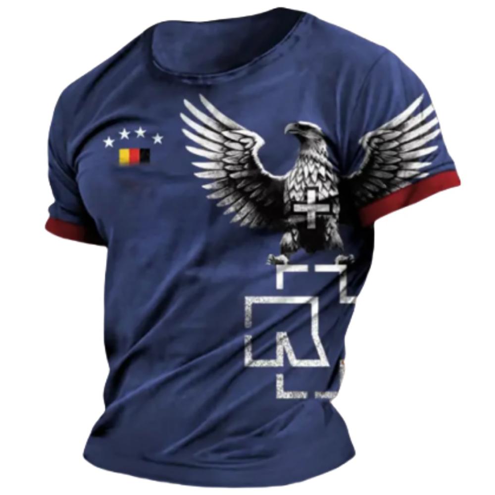 ETST 03 Duitsland Eagle Print T-shirts voor heren Zomer Ademend Polyester O-hals Korte mouw Losse T-shirt Vintage heren T-shirt 3XL 2XL