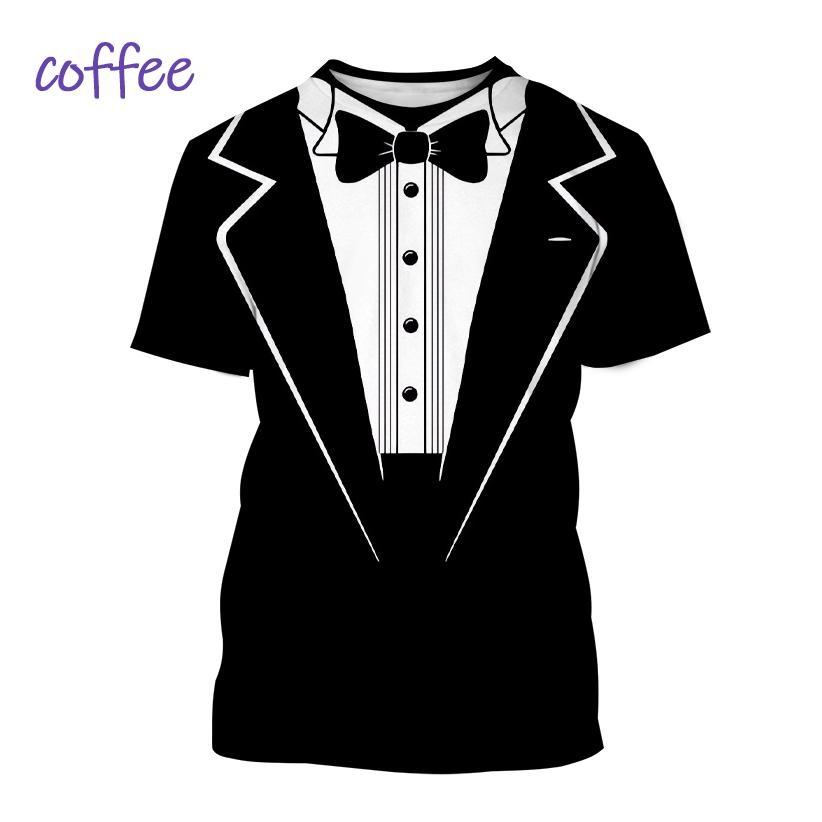 Etst 003 Hip Hop Fake Two Piece Heren Vintage Stropdas T-shirt Strik 3D Print T-shirt Casual Korte Mouw Street Fun Top Korte Mouw Kleding L
