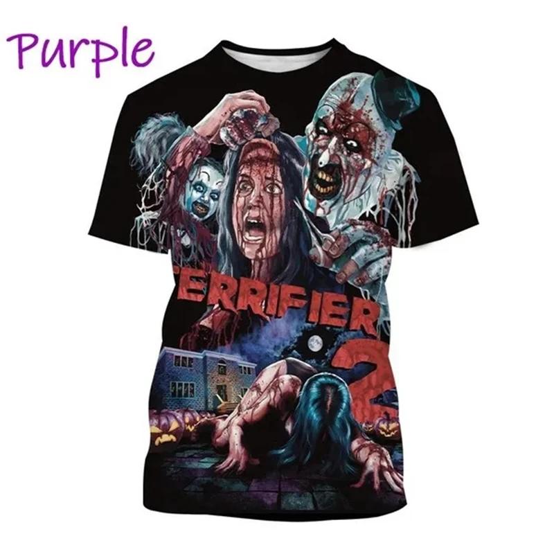 Subilier Zomer Horror Film Horror 3D Print T-shirts Heren Casual Mode Thriller Clown Halloween Korte Mouw Leuk Cool T-shirt Tops 4XL