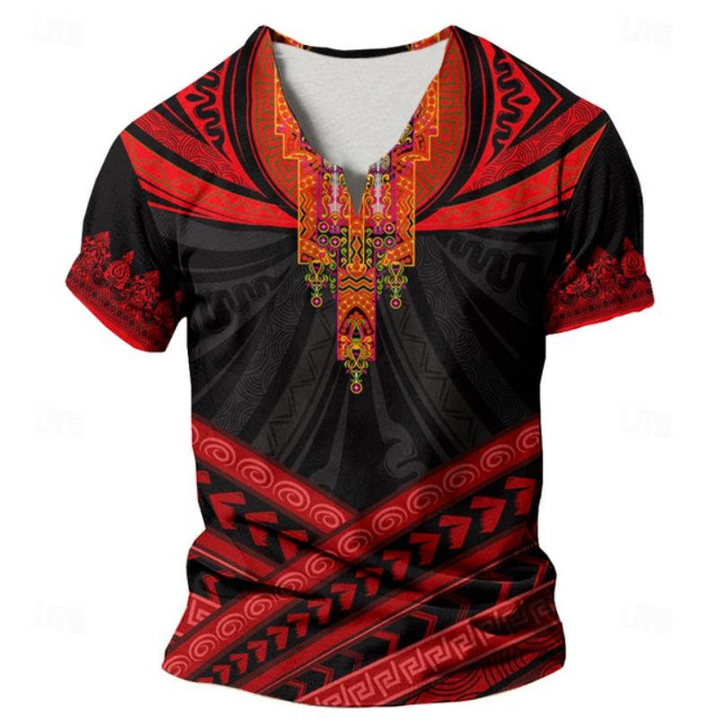 ETST 03 Dashiki T-shirt voor heren 3D-print Etnisch T-shirt met korte mouwen Oversized gestreept patroon T-shirts Tops Losse casual herenkleding XL L