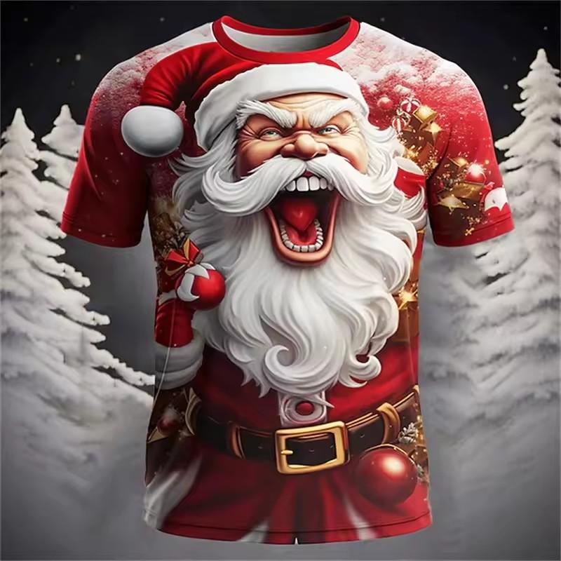 ForYourBeauty Christmas T Shirts Men 3D Santa Printed T-shirt Xmas Part Holiday Short Sleeve Men's Tops Fashion Oversize Clothes XL