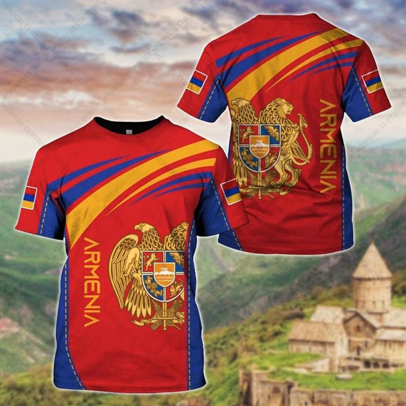 ETST0013 Armeense vlag en wapen grafische T-shirt zomer casual trui herenmode losse T-shirts jongens oversized korte mouwen tops 6XL L