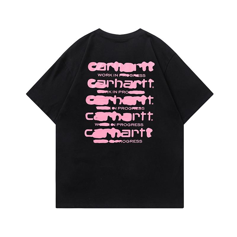 Carhartt 2025 Zomer Nieuw Heren en Dames Katoenen Losse Ronde Hals Nieuwe Street Style Inkt Geïnfuseerde Letterpatroon Print T-shirt XL zwart