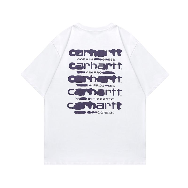 Carhartt 2025 Zomer Nieuw Heren en Dames Katoenen Losse Ronde Hals Nieuwe Street Style Inkt Geïnfuseerde Letterpatroon Print T-shirt XL wit