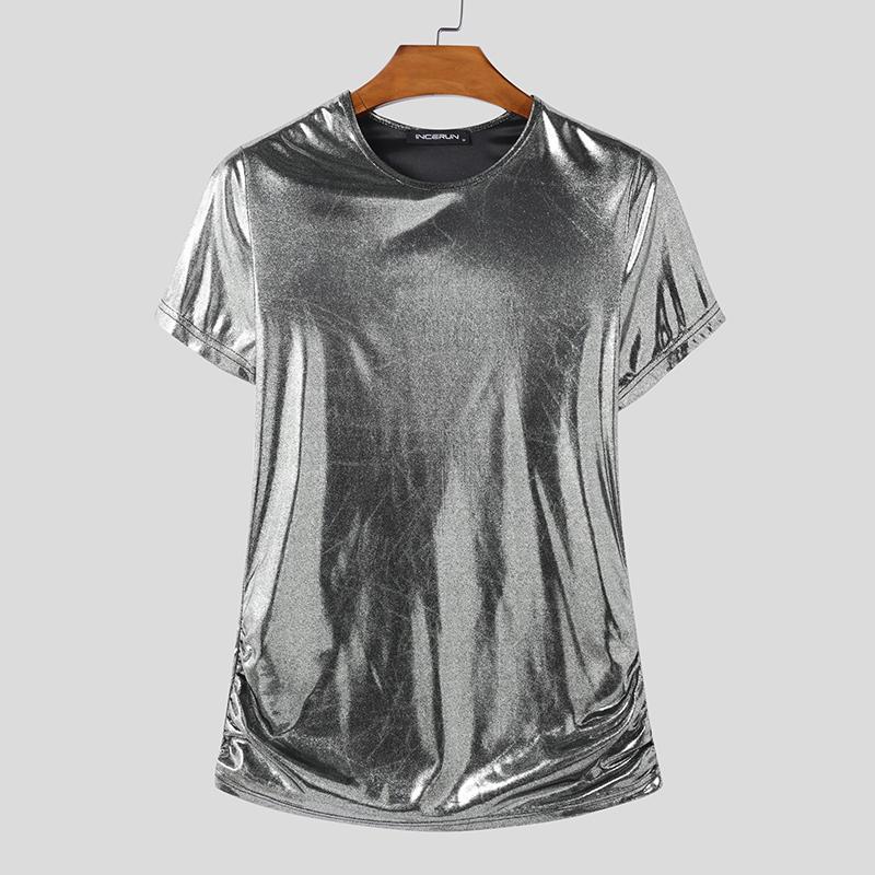 INCERUN Zomer Heren O-hals Glitter Korte Mouw Casual Onregelmatige T-shirts Tops 4XL zwart