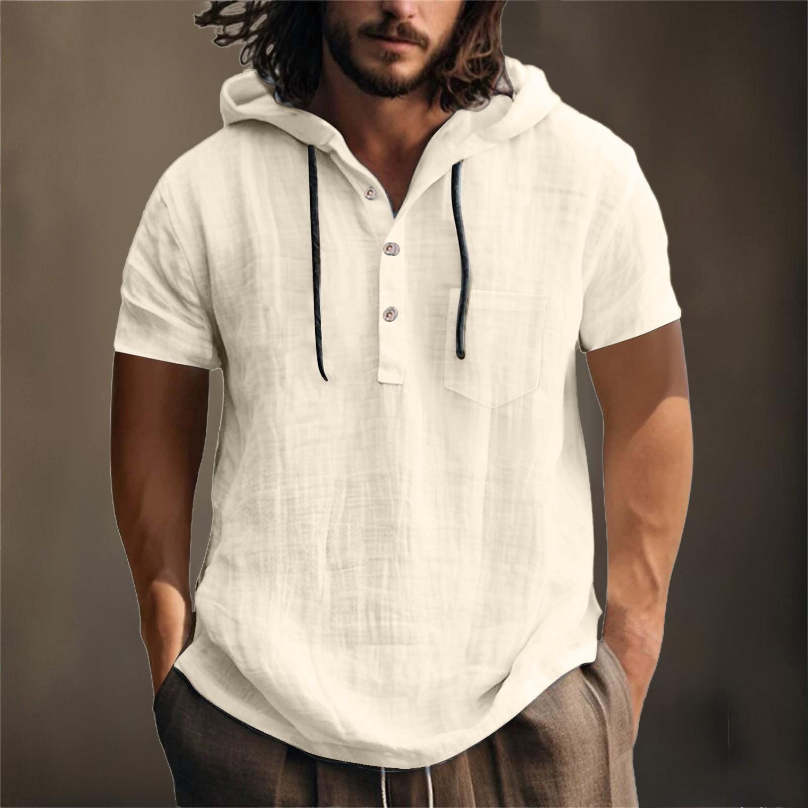 Jiangnan A Heren hoodie met korte mouwen, zomers katoen, hennep, katoen, dun, casual, effen kleur, los M