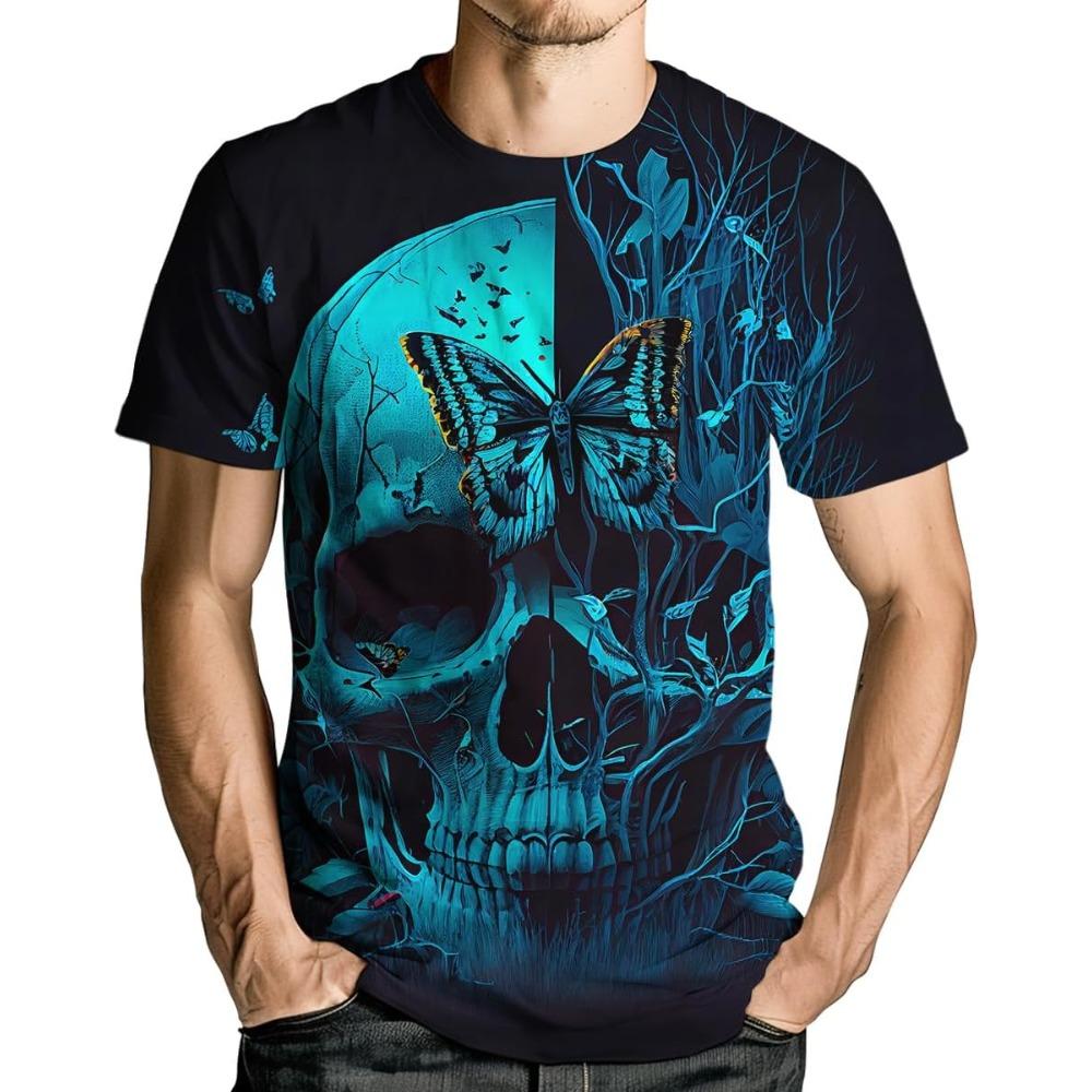Baibao QIQI Men's Skull Graphic Tshirt 3D Print Skeleton Shirt for Men Funny Skull Tees Top Summer Fashion Top S