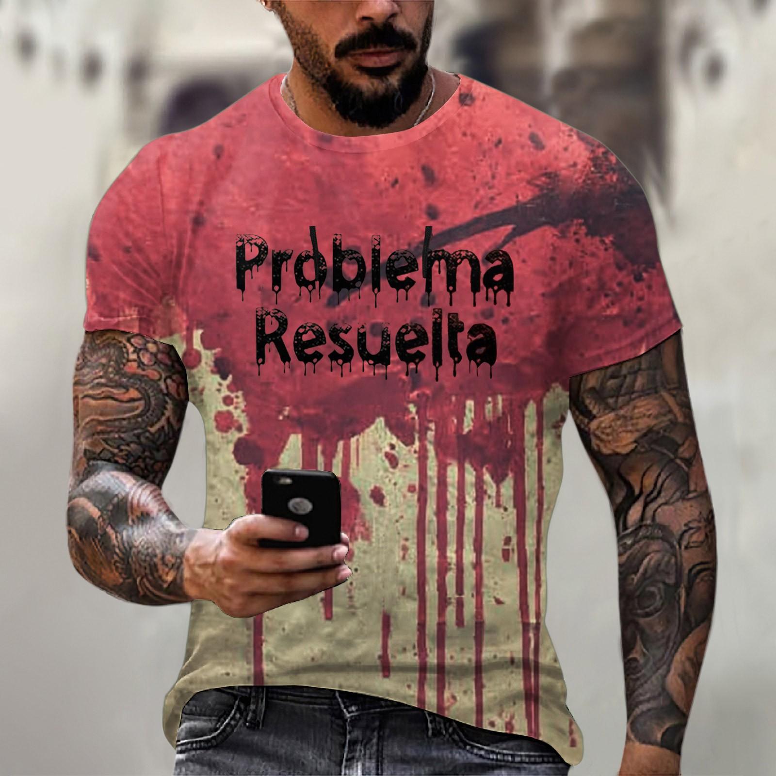 Ionia Halloween printed men's round-neck cotton-like short-sleeved top T-shirt XL