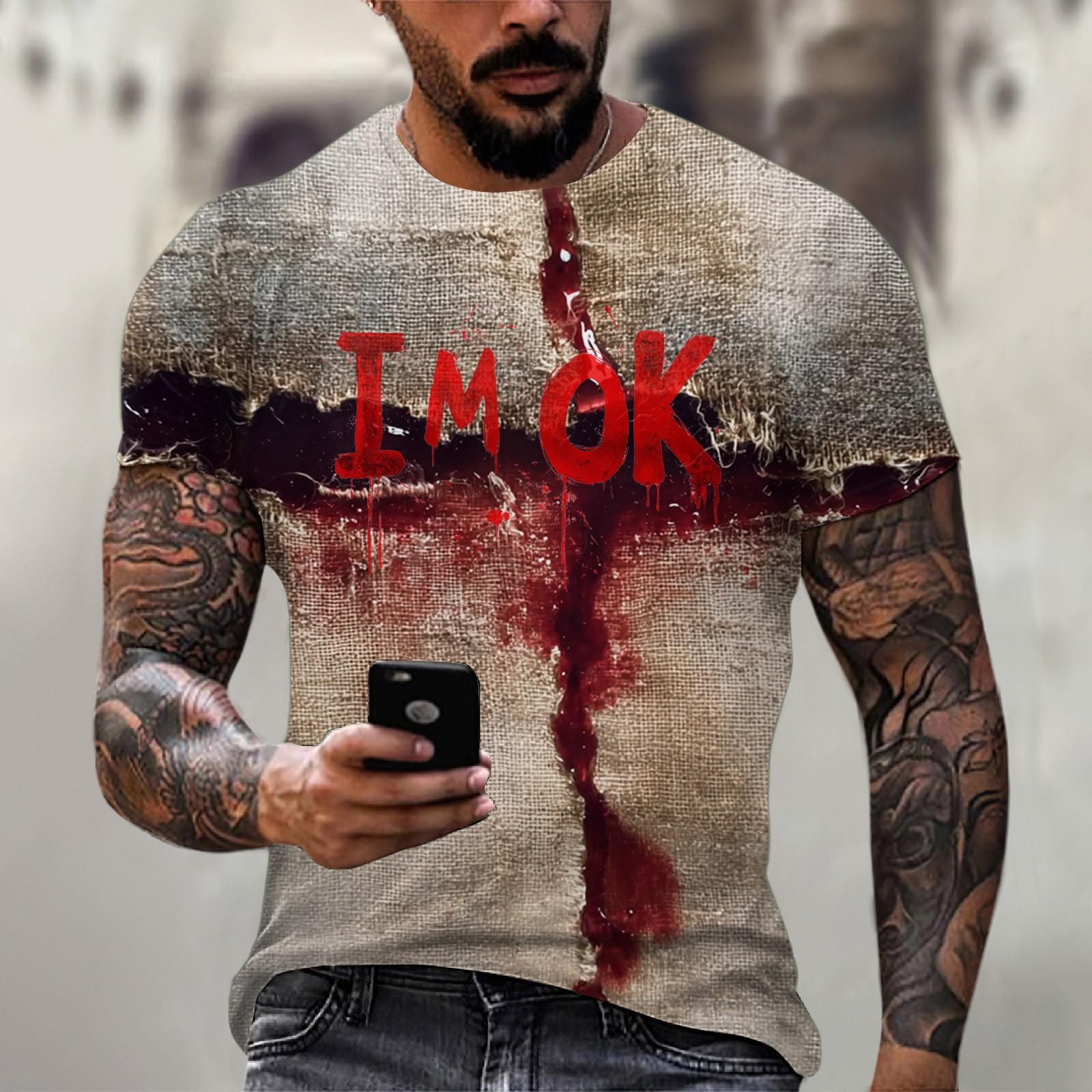 Ionia Halloween printed men's round-neck cotton-like short-sleeved top T-shirt XXXL