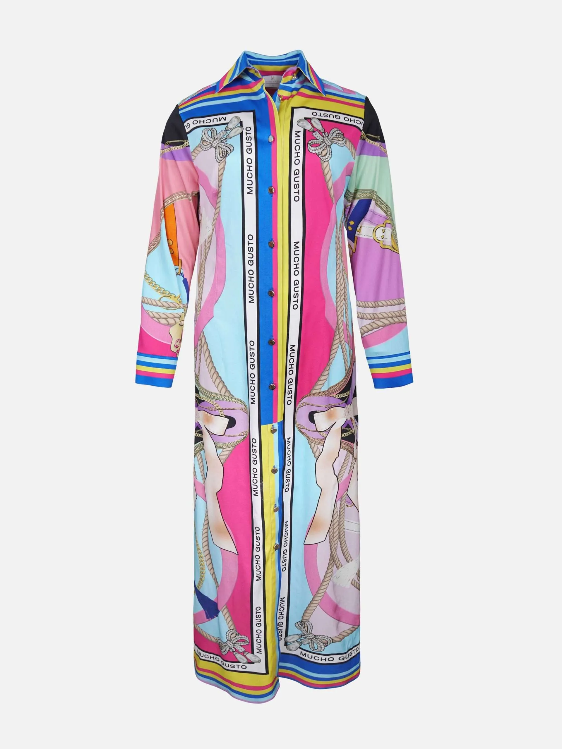 Mucho Gusto Jurk francis bay roze blauw met kettingen